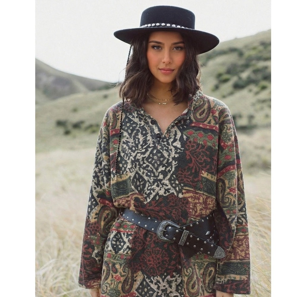Chico's Vintage Patchwork Paisley Tapestry Pullover Top Cotton Multi Size 3 L XL